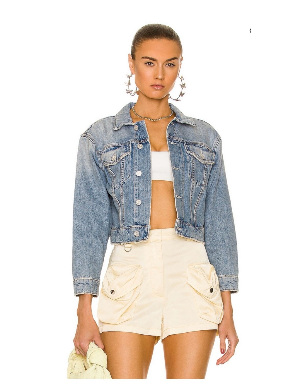 NWOT MOTHER The Big Shorty Cropped Denim Jacket In Wicked  **Size XS